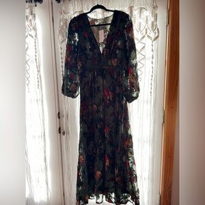 Baltic Born Dark Green Floral Long Sleeve Dress